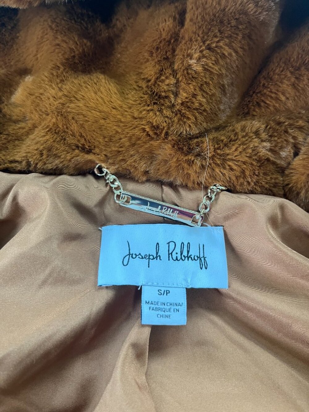 Joseph Ribkoff Maple Brown Faux Fur Hooded Vest - Picture 7 of 9